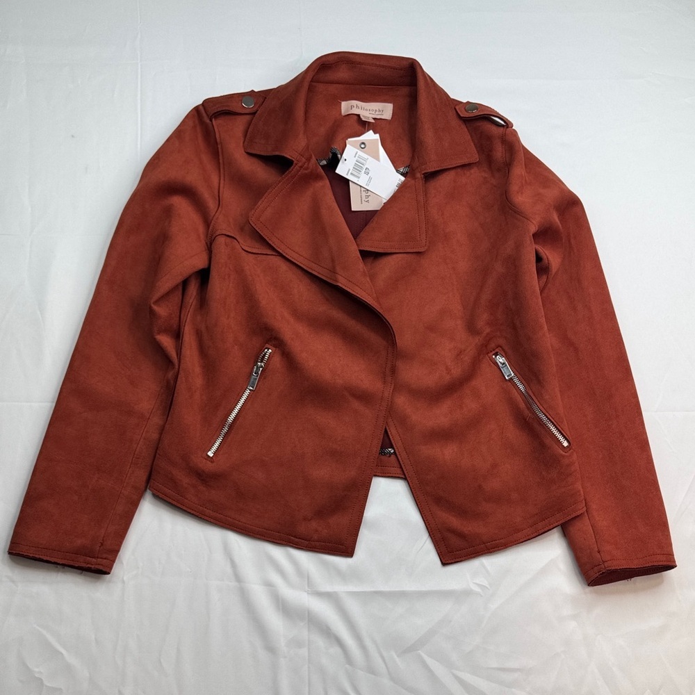 Philosophy suede faux Leather Jacket in Rust or brownish brunt orange size XS